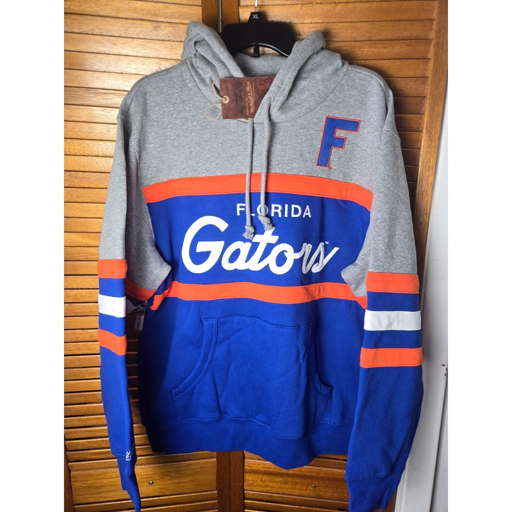 Florida Gators Mitchell & Ness Head Coach Hoodie Grey/Blue Mens Large